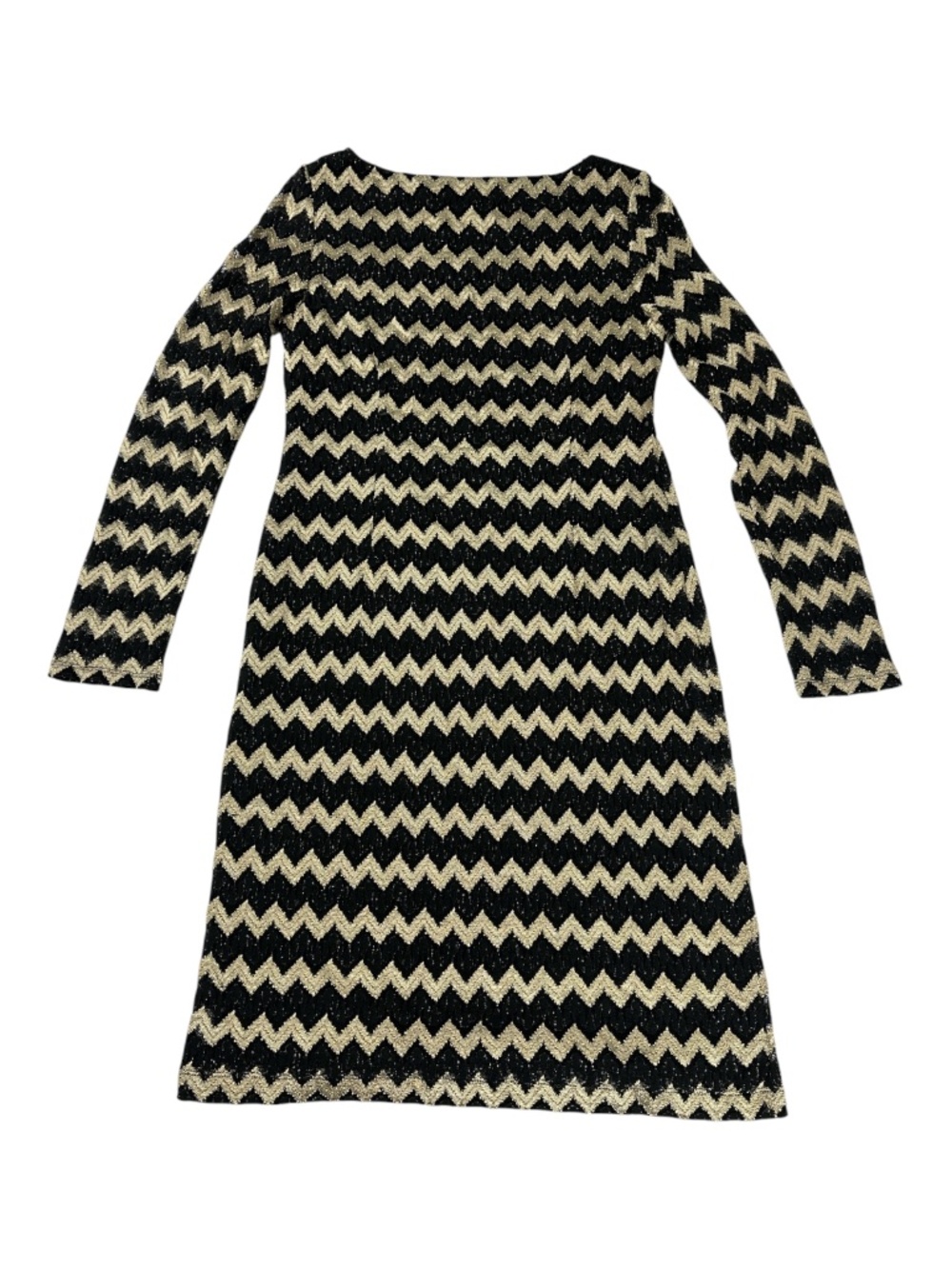 Jessica Howard Black Gold Chevron Lace Dress Size 8 Metallic Long Sleeve - Picture 7 of 10